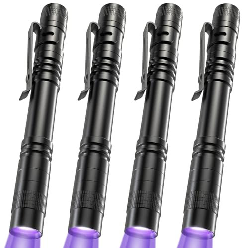 COSOOS UV Black Light Flashlights, 4 Pack 395nm Mini Pen Lights with Clip, Waterproof Ultraviolet Flashlights for AC Leak, Pet Urine, Scorpion, Hotel Inspection, Dry Stain and Bed Bug Detection