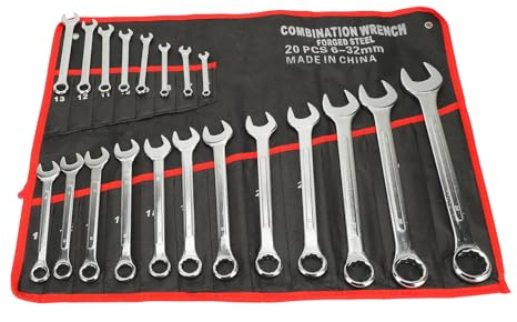 Oreilet 20Pcs Ratcheting Wrench Set, Metric 6 to 32mm Cr Quick Access Spanner Set with Roll up Pouch, Combination Spanner Wrench tool Open Star Double End Wrench Set, Oreileth3erc6wvzk
