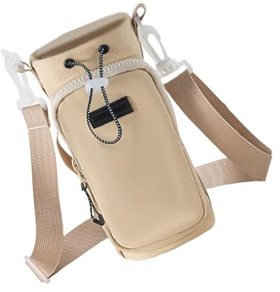 Ieron Bolsa para Botella de Agua con Correa Ajustable y Bolsillo de Almacenamiento portátil para Actividades al Aire Libre (Beige)