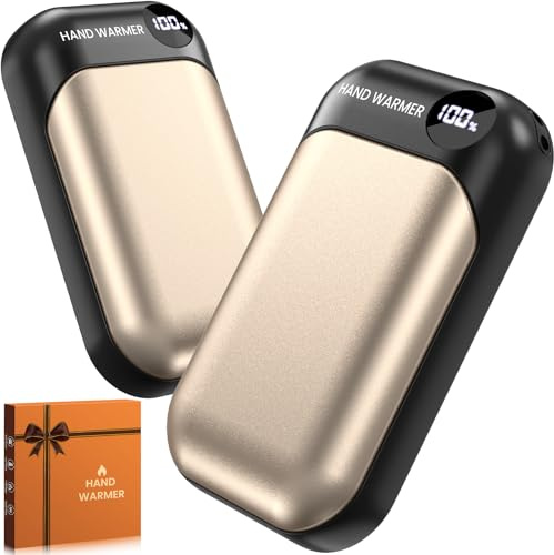 Scaldamani Ricaricabile USB, Scaldamani Elettrico 2 in 1, 6000 mAh, 4 Livelli di Temperatura, Calore in 3s e 9h Autonomia, Display LED, Scaldamani Portatile Dorato per Campeggio, Sci, Golf, Regalo
