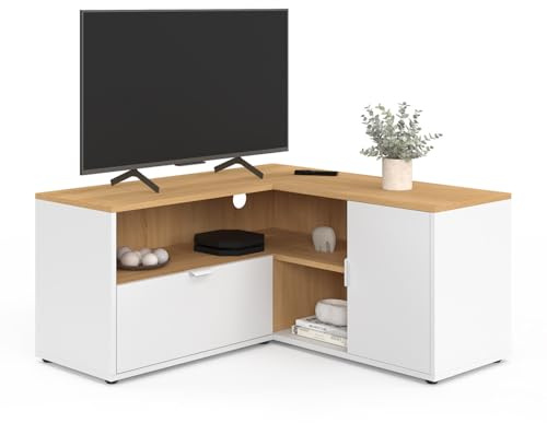 IDMarket - TV-Eckschrank 90 x 90 cm Baltazar in Buchenholzoptik und Weiß