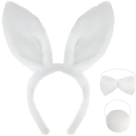 Diadema de Orejas de Conejo de Pascua, Diadema con Orejas de Conejo de Felpa, Headband de Oreja de Conejo Cola de Felpa, Accesorios de Disfraz de Conejito para Pascua, Carnaval, Cumpleaños, Cosplay