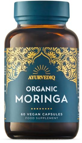 Ayurvediq Organic Moringa Oleifera Leaf 500mg, 60 Vegan Capsules | Pure Green Wholefood Powder, Soil Association Certified, Karnataka Grown, Amber Glass Bottle, No Fillers