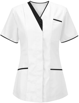 KHIRVWL Blouse Médicale Femme Manches Courtes Col V – Tunique de Travail Infirmière Grande Taille, Vêtements de Travail et Uniformes Tenue Medicale Femme pour Clinique,Pharmacie,Hôpital et Cabinet