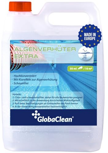 GlobaClean Algizid für Pool - 5L - Vorbeugender Schutz vor Algen, Bakterien und Pilzen - Algenverhütung für sauberes Poolwasser - Algenvernichter Pool