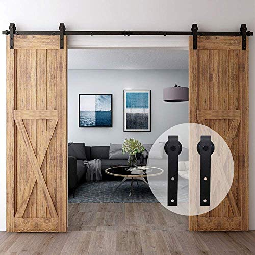 CCJH 200cm/6.6FT Herraje para Puertas Correderas Kit de Accesorios para Puertas Corredizas de Granero,Kit de Puerta de Madera Doble
