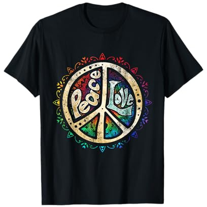 Retro Psichedelico Segno Della Pace Hip Funky Radical Maglietta