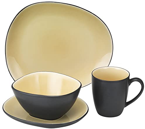 Van Well Elements Creme 16-tlg. Kombi-Service I 4 Personen I Geschirr-Set - Kaffee, Frühstück & Tafel I Je 4x Speiseteller, Frühstücksteller, Schalen & Kaffeebecher I Steingut