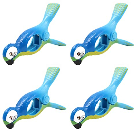 WANGCL 4PCS Beach Towel Clips For Sun Loungers Novelty Towel Pegs For Holiday Chair Pool Beach-Parrot Style