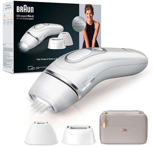 Braun IPL Silk Expert Pro 3 Haarentfernungsgerät Damen/Herren, 3 Aufsätze, sichtbare Haarentfernung, Designed In Germany, Aufbewahrungstasche, Alternative zu Laser Haarentfernung, PL3230, Weiß/Silber