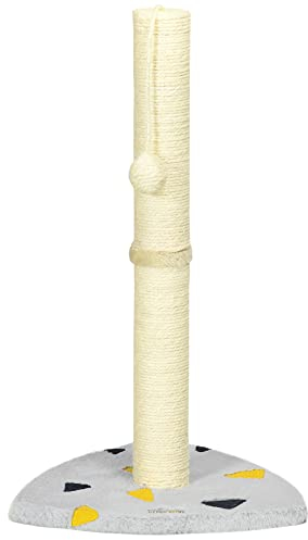 PawHut Kratzstamm, 62cm Kratzsäule für Katzen, Kratzbaum klein mit Kratzball, Kratzsäule aus Jute für Katzen, Katzenmöbel, Indoor, Hellgrau+Beige