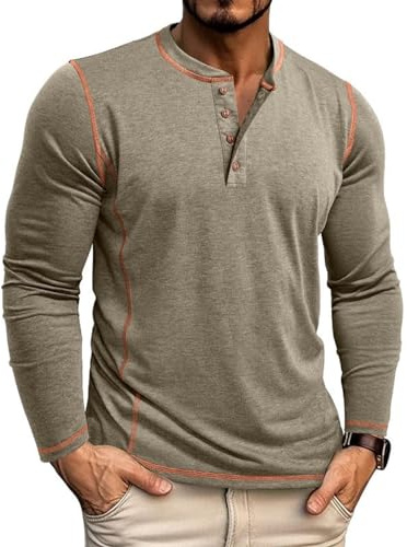 LAOARA Långärmad T-shirt för herr lång bomull Henley T-shirts med polokrage ledig T-shirt M-2XL