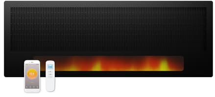 Elektrokamin mit Heizung 2100W, Wandkamin mit LED Flammeneffekt Kaminfeuer, Elektrischer Kamin Wand mit Thermostat Fernbedienung WiFi App, Kaminofen mit Heizfunktion, Wandmontage, Schwarz