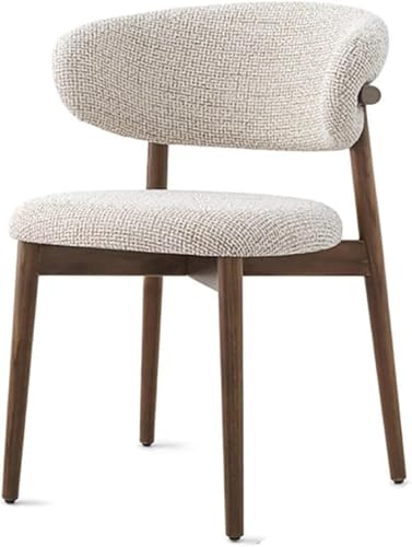 RVGVPMAMTZ Chaise de Salle à Manger en Noyer, Chaise Moderne en Bois Massif avec Accoudoirs, Revêtement en Tissu Lin, Design Ergonomique, Dossier Incurvé, pour Cuisine et Salon