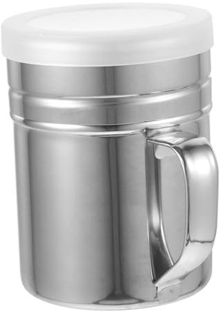 Sosoport Espolvoreador de Polvo Inoxidable con Tapa y Asa para Cacao y Café Dosificador de Especias Inoxidable para Cocinas y Repostería Mediano