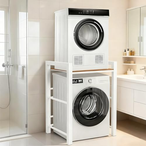 LIJYITF Mueble Lavadora Secadora, Soporte Secadora Sobre Lavadora, Estantería Lavadora, Armario Lavadora Secadora con 3 Alturas Ajustables, Capacidad de Carga 350kg, Para BañO, BalcóN, Lavandería
