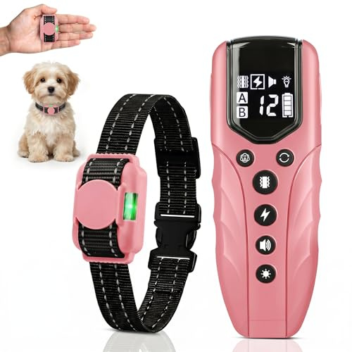 Collier de Dressage Chien avec Télécommande 2000 ft, Collier Électrique pour Chien Ultra Léger, Bip, Vibration, Collier Anti Aboiement Électrostatique, LED, Étanche, Rechargeable, Rose