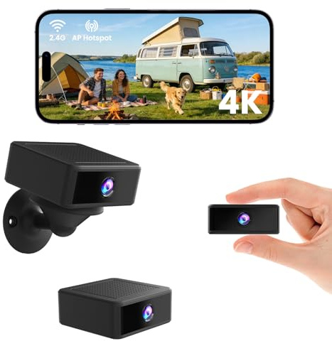 Mini Telecamera Wifi Interno 4K HD Telecamera Wifi/Senza Wifi Microcamera Senza Fili Videocamera Sorveglianza con Visione Notturna, Montaggio Adesivo, Magnetico o con Viti, Per Auto/Casa/Bambini