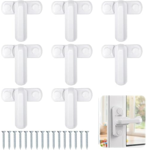 8 stycken fönstersäkringar inbrottsskydd, fönsterlås av aluminiumlegering, fönsterstänger för träfönster och UPVC, inbrottsskydd för fönster (45 x 18 mm, vit)
