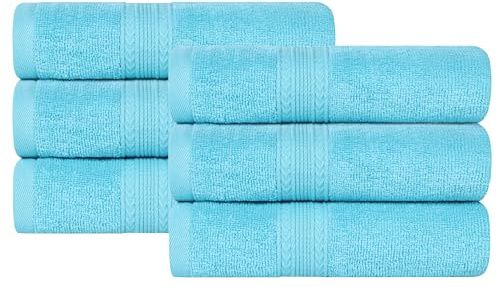 Superior Eco-Friendly Cotton 6-Piece Hand Towel Set, Small Towels for Spa, Resort, Hotel, Guest Bath, Kitchen, Quick Dry, Soft, Bathroom Accessories, Home and Apartment Essentials, Turquoise