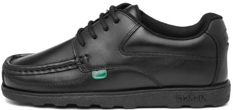 Kickers Boy's Fragma Lace Up 4 Eyelet Leather Shoes | Smart Everyday School Look | Secure Lace-Up Fit, Cushioned for All-Day Wear, Black, 1 UK Child