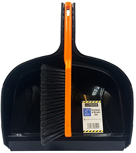 The Trade Jumbo Dustpan and Brush Set | 32cm Large Capacity Dust Pan and 35cm Sweeping Brush Outdoor/ Indoor Ideal for Builders, Joiners, etc.