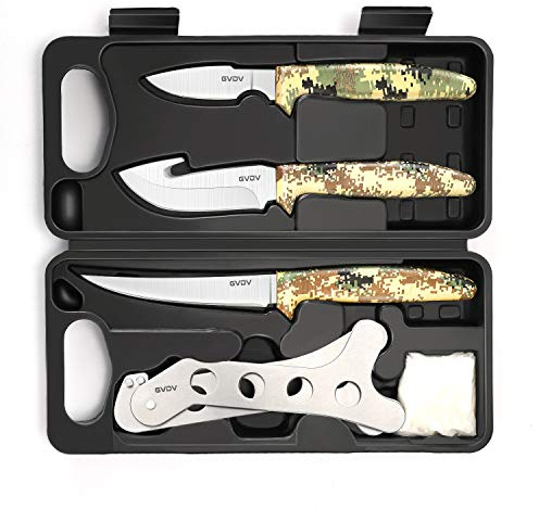 GVDV Coltello da Caccia in Acciaio Inossidabile, Coltello da Sopravvivenza Lama Fissa Per Caccia, Pesca, Campeggio, Escursionismo Set Di Coltelli Manico Mimetico 6 Pezzi