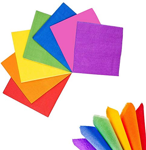 Papierservietten, 140 Stück bunte Servietten, Mittagessen-Papierservietten, Cocktail Papierserviette, für Party-Dekoration, Geburtstagsfeier, Hochzeit (7 Farben)