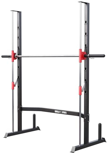 Gorilla Sports® Power Rack - con Bilanciere 25mm, Adattatore da 50mm, Supporto Dischi Pesi, Max. 300 kg, Acciaio - Power Tower, Half Rack, Gabbia Squat, Allenamento, Palestra, Casa, Fitness