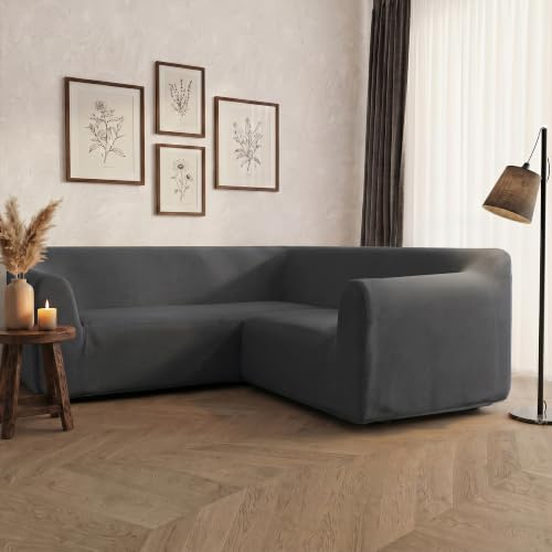 Italian Bed Linen Cubresofá Angular elástico Dahlia, 92% poliéster + 8% Elastano, Gris Oscuro