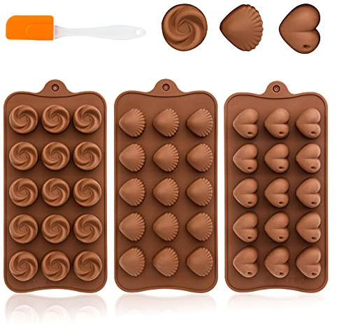 MOSTFUN 3 Stück Schokoladenform Silikon mit Spatula, 3D Pralinenform, BPA Frei und Antihaftbeschichtet, für Schokoladen, Muffin, Kuchen