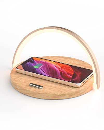 COLSUR Lámparas de Mesita de Noche, Cargador Inalámbrico, 15W Moderna para Mesa, Regulable, con 3 Niveles de Brillo, Control Táctil