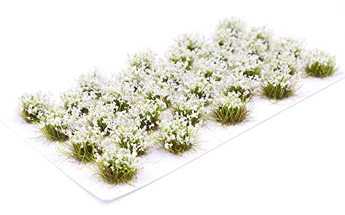 Tiardey 32pcs Mechón de césped estático 8 mm Autoadhesivo Hierba estática Ferrocarril Césped Artificial Modelado Modelo de Terreno de Juegos de Guerra - Blanco