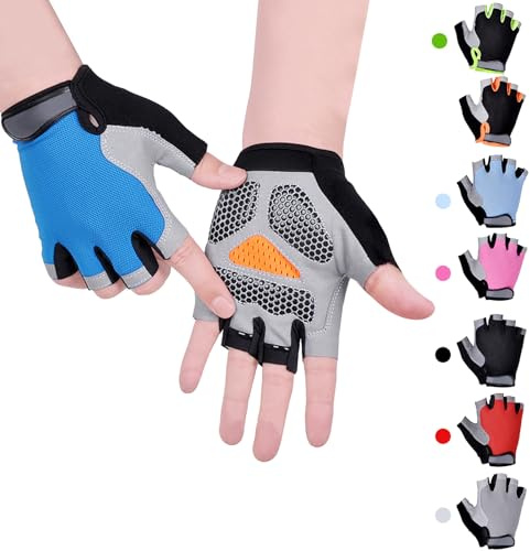 Kids Boy Girl Cycling Climing Half Finger Gloves GEL Padded BMX Bike Fingerless [SPI] (M, Navy)