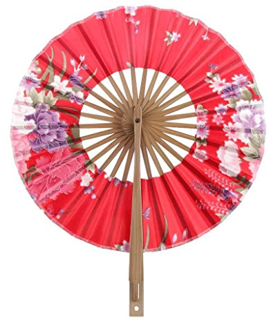 Tiuimk Abanico japonés Art Deco redondo de tela de seda de bambú, plegable, para mujeres, bodas, fiestas, decoración del hogar, color rojo