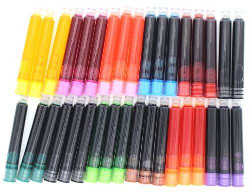Anller 35 Pieces Ink Cartridges for Fountain Pen with Storage Box, 3.4 mm Bore Diameter, Multicolor