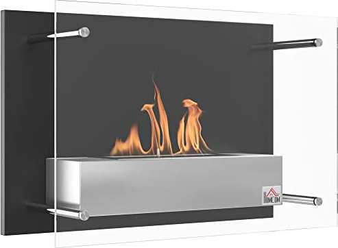 HOMCOM Chimenea de Bioetanol de Pared Estufa de Bioetanol Capacidad de 1,5 L Combustión de 3 Horas Tanque de Acero Inoxidable para 20-25 m² 60x22x40 cm Negro