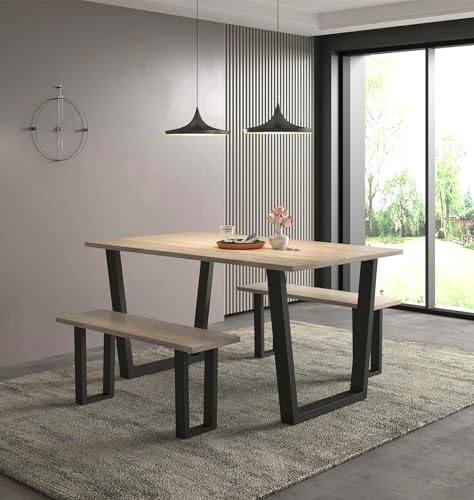 Hallowood Furniture Dudley Large Dining Table and Bench Set 2, Sonoma Oak