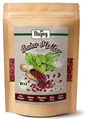 Biojoy Poivre rouge en grain BIO (100 g), Graines de Poivre rouge pour moulin, sans additifs (Piper nigrum)