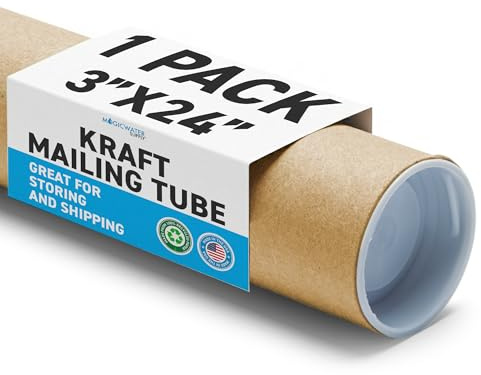 MagicWater Supply Mailing Tube - 3 in x 24 in - Kraft - 1 Pack - for Shipping and Storage of Posters, Arts, Crafts, and Documents