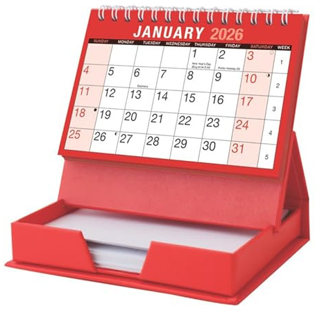 2026 Desktop Calendar Month to View Twin Wire Binding Spiral Bound Standing Flip And Foldable Calendar Tear Off 80 Sheets Memo Note Pad Landscape Important UK Dates Holidays Specified