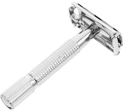 WOONEKY Rasoir de Sécurité pour Hommes Manche Long en Acier Inoxydable et Abs, Design Étanche pour Moins D'irritation Peau, Rasage Visage