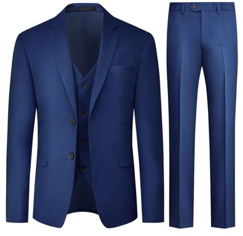 Allthemen Mens 3 Piece Stretch Suits 2 Button Business Suits Navy Blue XL