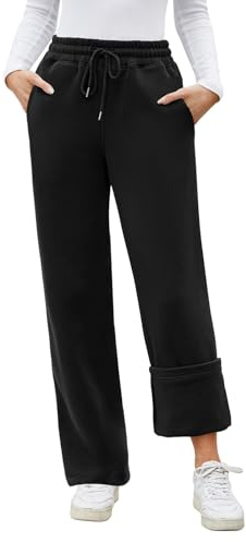 PASUDA Pantaloni Tuta Donna Invernali Termici Pantaloni Fodera in Pile Casual Elastico Pantaloni Jogging a Vita Alta Pantalone Sportivi Lungo Comodi in Cotone con Tasche e Coulisse (Nero, S)
