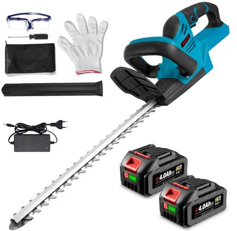 ONEVAN Cortasetos bateria, 500w Cortasetos electrico con batería de 2x3.0ah ed cargadore, 22, Cuchilla de 56 cm, 15mm Entre Dientes, 13000rpm, Cortasetos inalámbricos para arbustos, jardín, césped