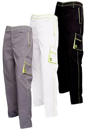 RODOPI Construx-Lite Pantalon de travail léger pour homme et femme avec de nombreuses poches Gris/jaune Taille 42-64 Artisan, noir/jaune, 42