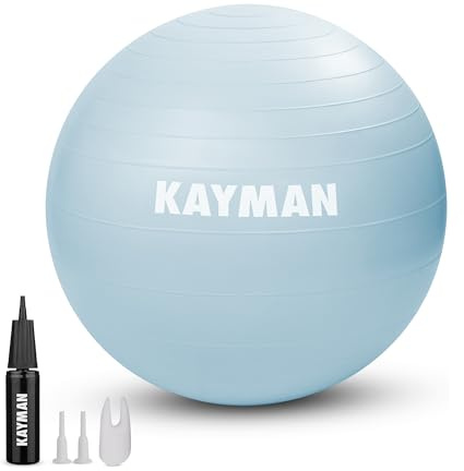 KAYMAN Exercise Ball, Anti-Burst, Non-Slip Rings, Yoga, Pilates & Fitness | Durable PVC, 55-85cm sizes, fast-inflate pump, pregnancy ball, balance training, posture & core strength, gym & home workouts