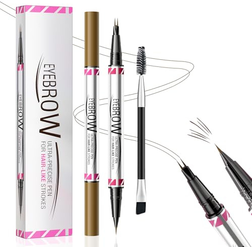 Qilnyeh Lápiz de cejas líquido 2 en 1, Lapiz Cejas Microblading Resistente al agua y al sudor, Doble punta Eyebrow Pencil para crear cejas naturales, con cepillo de cejas (Marrón)