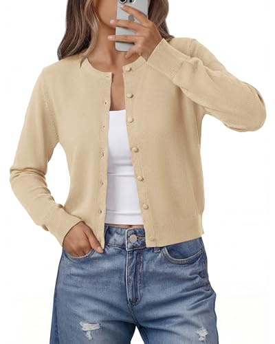 BTFBM Cardigan Sweaters for Women 2026 Lightweight Sweater Button Down Casual Knit Shrugs Tops Spring Fashion Clothing(Apricot, X-Large)