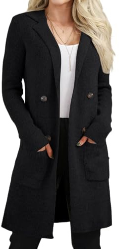 CiCiBird Women's Fall Long Cardigan Sweater Open Front Knit Coats Trendy Casual Jacket Coatigan with Pockets Black L